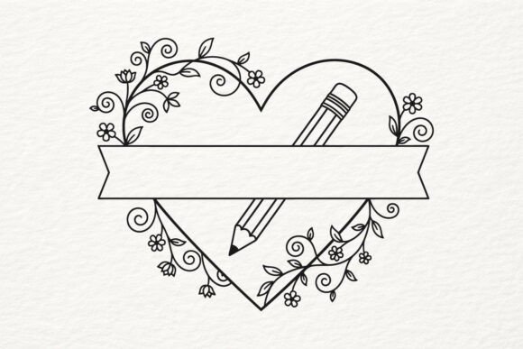 Floral Pencil Heart SVG for Crafts & Graphics