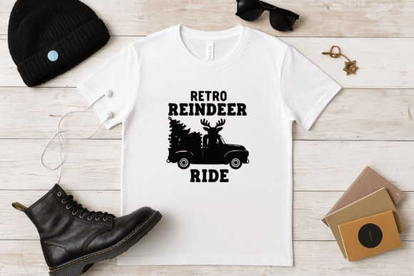 Retro Reindeer Ride: Graphics for T-Shirt Designs