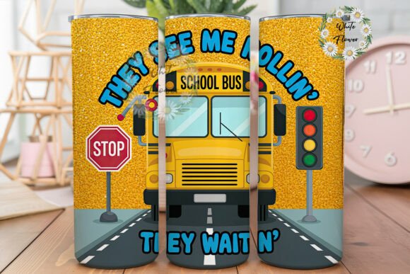 School Bus Glitter Graphics for Tumbler Wraps
