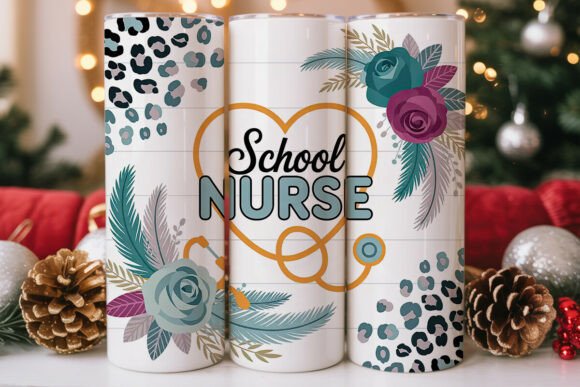 School Nurse Floral Leopard Tumbler Wraps Graphics