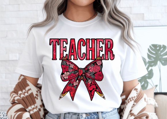 Valentine Teacher Coquette Bow Graphics & T-Shirt Designs